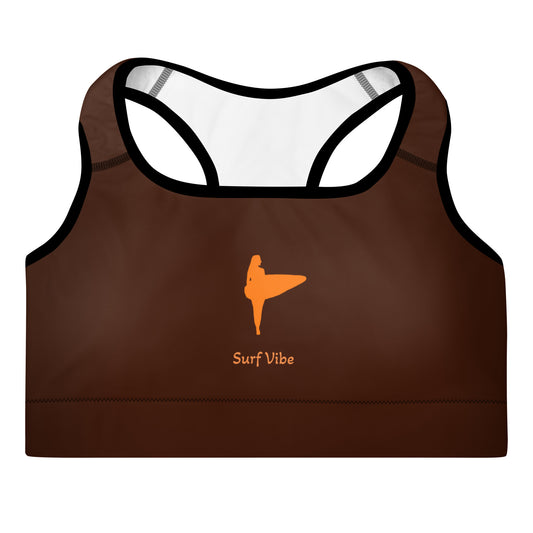 Activewear for women. Surf inspired padded sport bra brown and orange. Activewear 2025 trend 