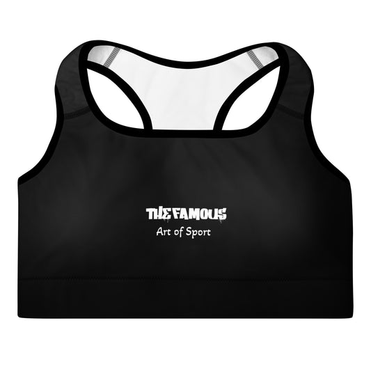 Activewear for women. Black padded sport bra signed TheFamous 