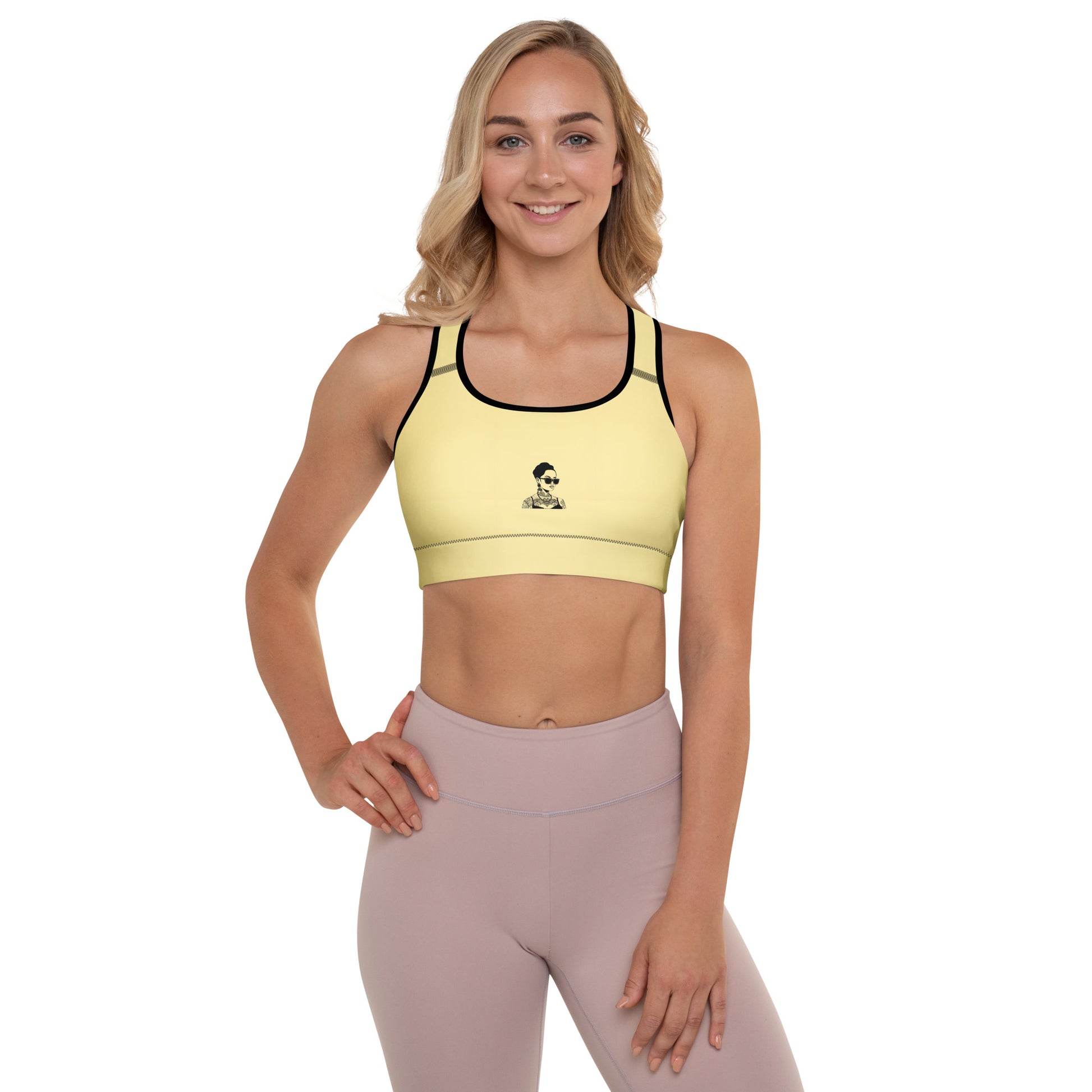 Activewear for women - Padded sport bra - Yellow Butter & Steel Grey.