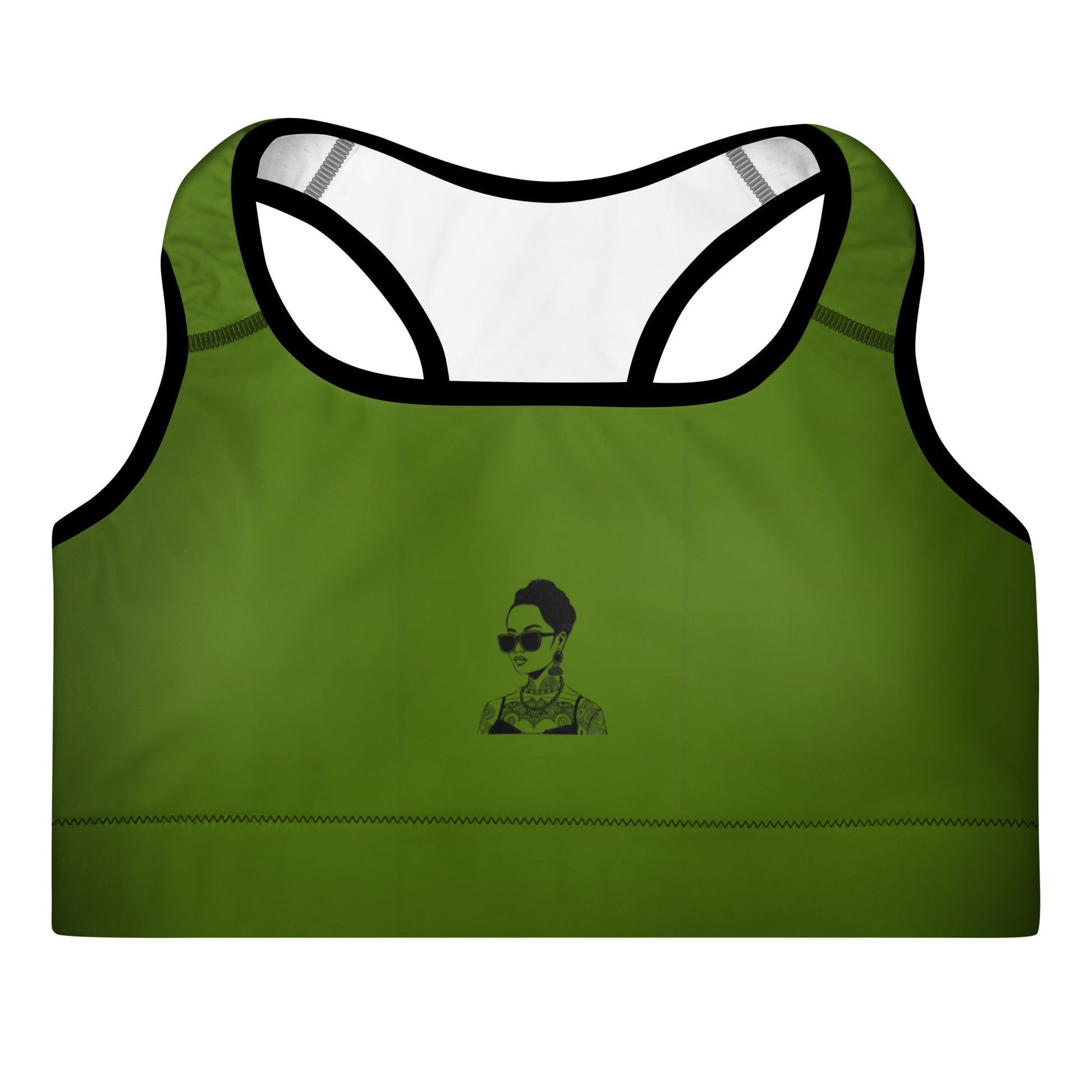 Padded sport bra black & green dill with tattoo in front - Matching the same leggings design