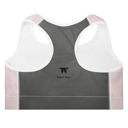 Padded Sport Bra Pink & Steel Grey with Tattoo