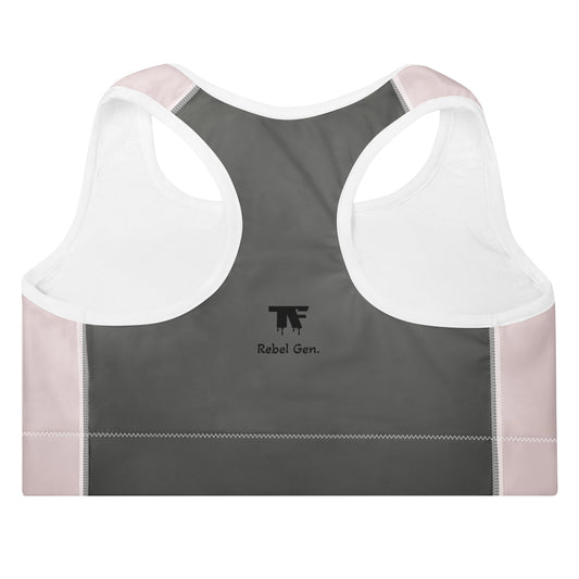 Padded Sport Bra Pink & Steel Grey with Tattoo
