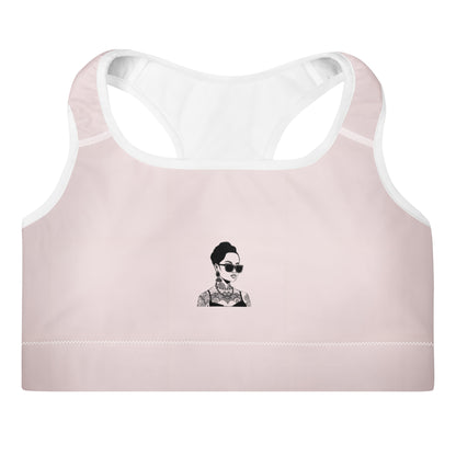 Padded Sport Bra Pink & Steel Grey with Tattoo