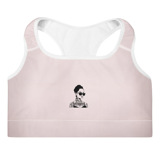 Padded Sport Bra Pink & Steel Grey with Tattoo
