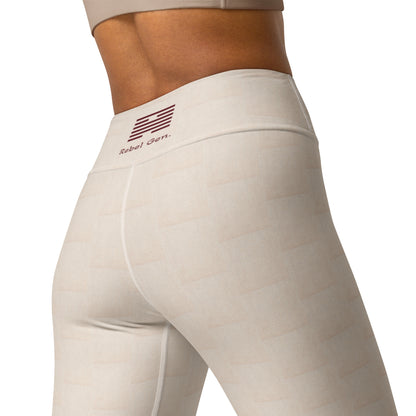 Activewear for women - limited edition leggings outfit beige Raphia inspired with Burgundy tags and tattoos powered by TheFamous Studio