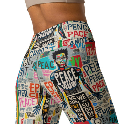 Limited edition leggings which feature a dynamic camouflage pattern infused with vibrant street art elements, 