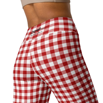 Fashionable high-waisted leggings in red gingham print from TheFamous Studio