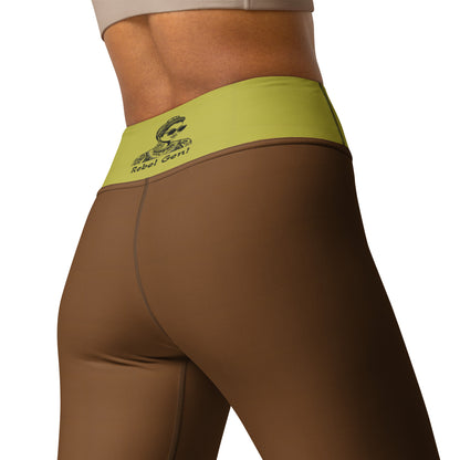 High waisted yoga leggings mocha with a green citronella waist  | Limited edition 