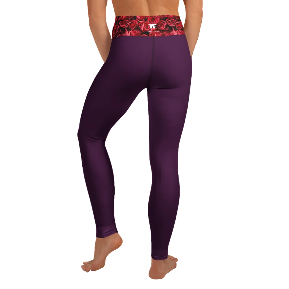 Yoga Leggings Outfit - Bohemian Prune & Red Roses - Limited Edition TheFamous Studio