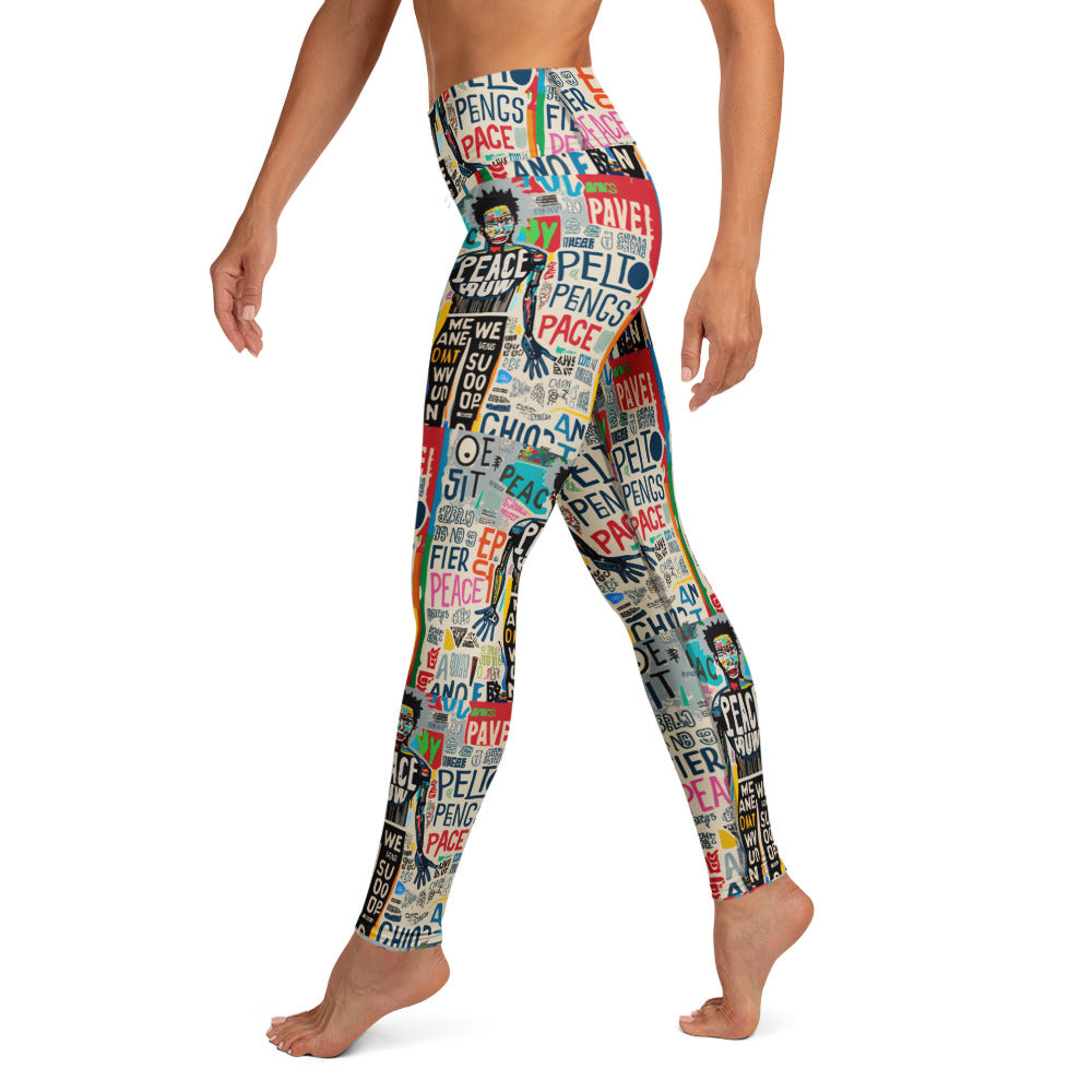 Limited edition leggings which feature a dynamic and vibrant street art pattern  