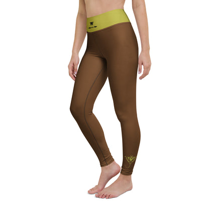 High waisted yoga leggings mocha with a green citronella waist  | Limited edition 