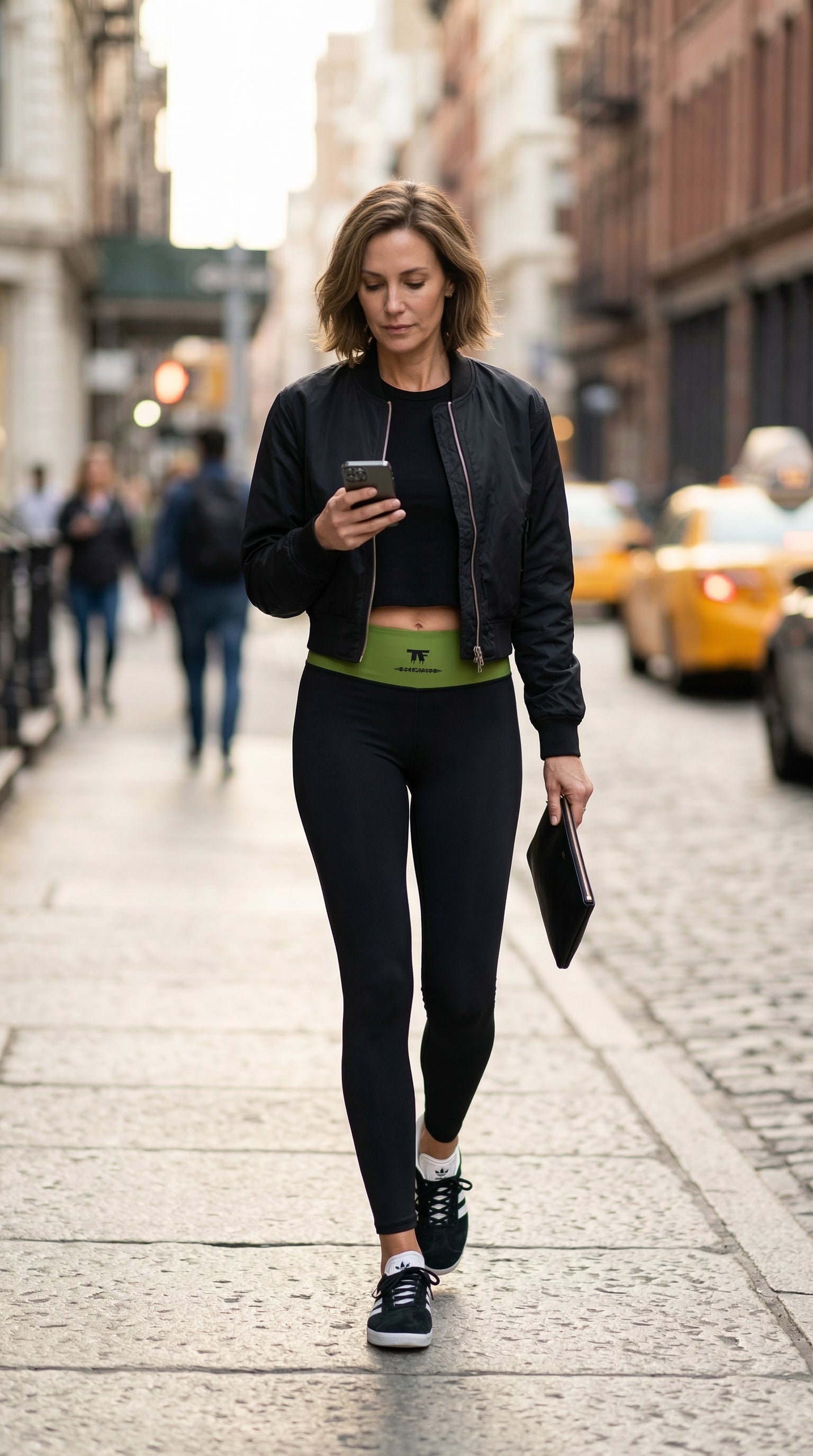 Athletic Chic Activewear for women | Black high waist yoga Leggings with a green dill waist and tattoos | Limited edition TheFamous Studio