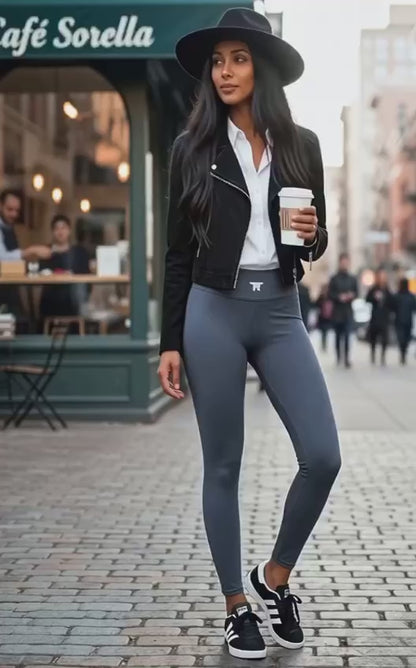 Casual Chic Activewear for women | Dark Grey Storm high waist Leggings with tattoos | Limited edition TheFamous Studio