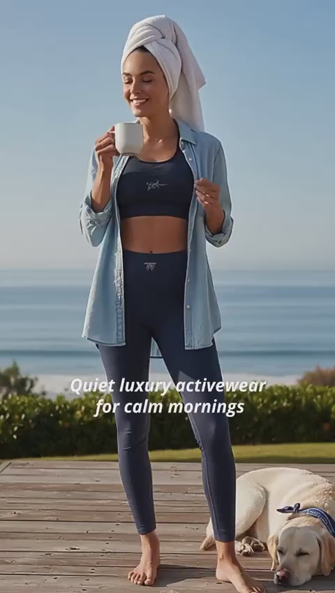 Activewear for women - Blue Denim Leggings with unique Grey tattoos. 