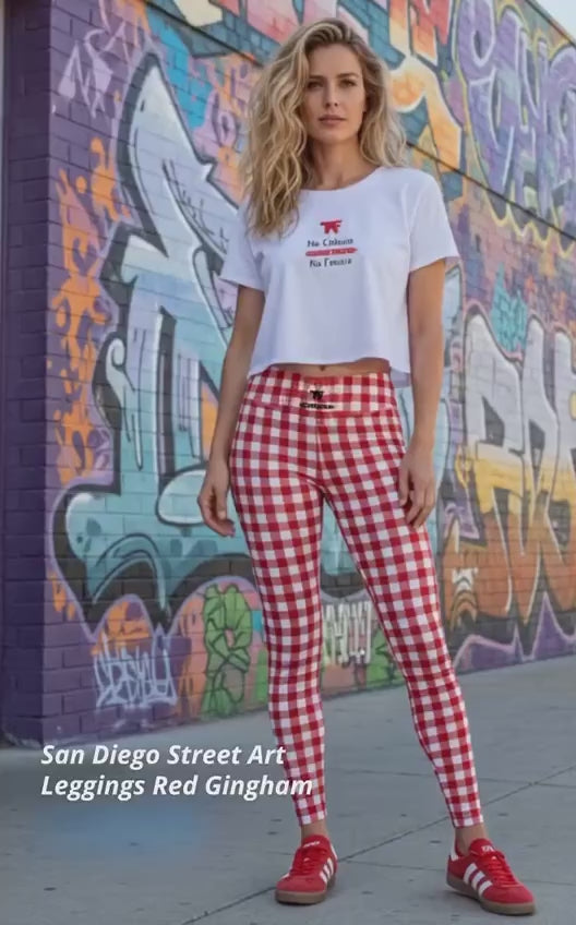 Beautiful Vintage Printed high-waisted leggings in red gingham print from TheFamous Activewear Studio