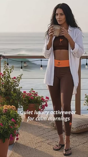 Surf Spirit Brown Orange Leggings  | Limited Edition TheFamous Studio