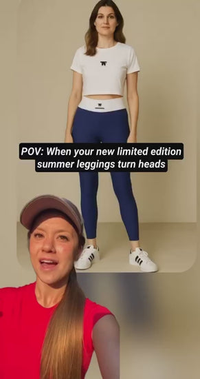Athleisure Leggings Outfit - French Indigo with White waist  and small tattoos - Limited Edition TheFamous Studio