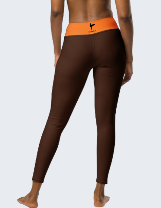 Surf Spirit Brown Orange Leggings  | Limited Edition TheFamous Studio