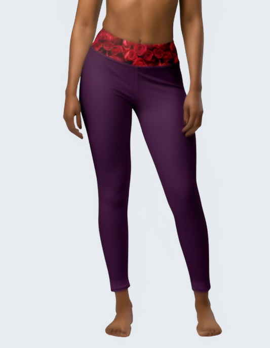 Yoga Leggings Outfit - Bohemian Prune & Red Roses - Limited Edition TheFamous Studio